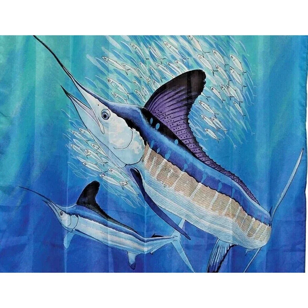 River's Edge Marlin Shower Curtain Nautical Bath 70 x 72-in Polyester Gift NEW